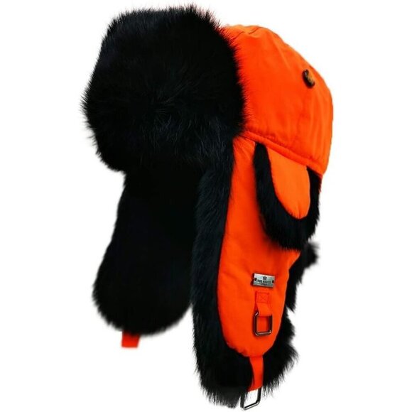 ⭐Unisex Black PU Black Leather Trapper Hat with Faux Fur Lining Warm Aviator Hat - Picture 1 of 7